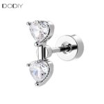 Fashion jewelry Brass Double-heart zirconia stud earrings