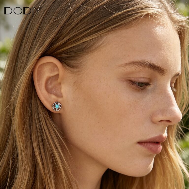 Fashion jewelry Brass Turquoise flower stud earrings