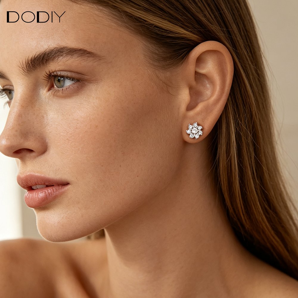 Fashion jewelry Brass Floral Zircon Stud Earrings