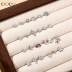 Fashion jewelry Brass Fishbone and Crescent Moon Colorful Zircon Drop Earrings