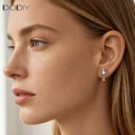 Fashion jewelry Brass Fishbone and Crescent Moon Colorful Zircon Drop Earrings