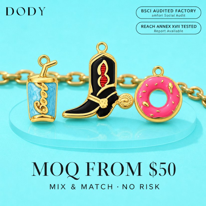 Charms DODY Cowboy Boot Donut Drink Suitcase Enamel Charms | 316L Stainless Steel 18K PVD Gold DIY Jewelry Charms