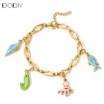 Starter Kits 18K PVD Gold 316L Stainless Steel Paperclip Chain DIY Ocean Enamel Charm Bracelet Anklet Necklace, Octopus Fish Conch Sea Charms Jewelry, Waterproof Tarnish Resistant