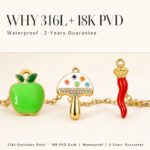 Charms DODY Fruit Vegetable Mushroom Enamel Charms | 316L Stainless Steel 18K PVD Gold DIY Jewelry Charms