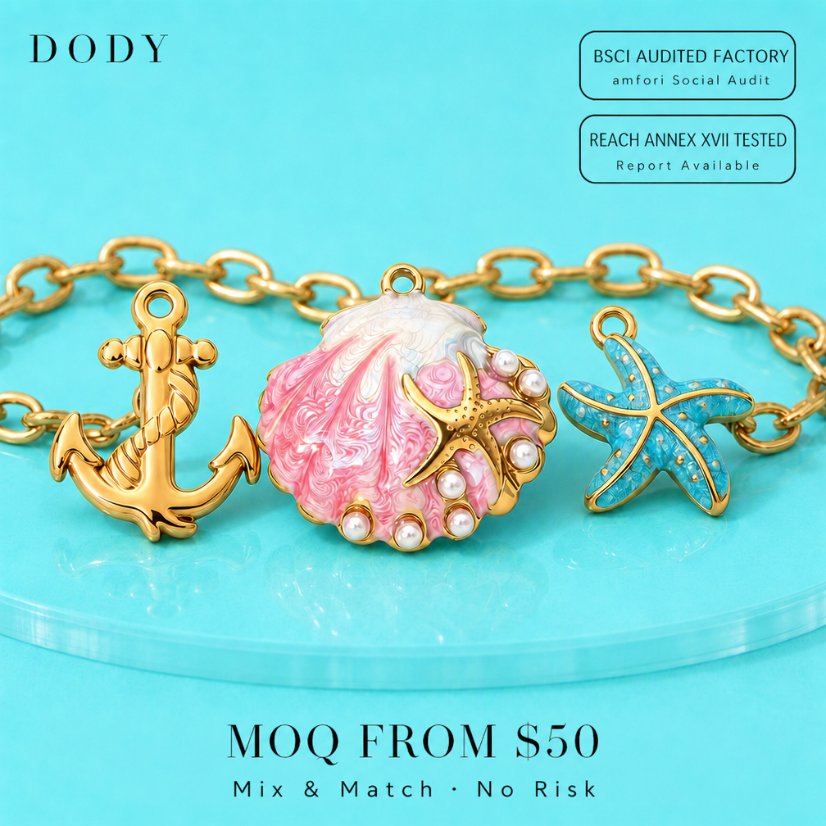 Charms DODY Ocean Enamel Charms | 316L Stainless Steel 18K PVD Gold DIY Jewelry Pendants