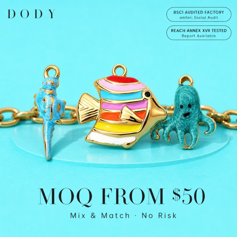Charms DODY Cute Sea Creature Enamel Charms | 316L Stainless Steel 18K PVD Gold DIY Jewelry Charms