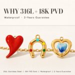 Charms DODY Heart Bow Rainbow Horseshoe Enamel Charms | 316L Stainless Steel 18K PVD Gold DIY Jewelry Charms