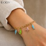 Starter Kits 18K PVD Gold 316L Stainless Steel Paperclip Chain DIY Ocean Enamel Charm Bracelet Anklet Necklace, Octopus Fish Conch Sea Charms Jewelry, Waterproof Tarnish Resistant
