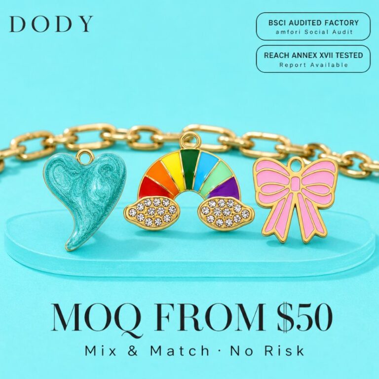 Charms DODY Heart Bow Rainbow Horseshoe Enamel Charms | 316L Stainless Steel 18K PVD Gold DIY Jewelry Charms