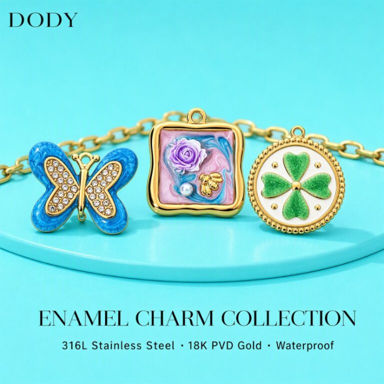 Charms DODY Floral Enamel Charms | 316L Stainless Steel 18K PVD Gold DIY Jewelry Pendants